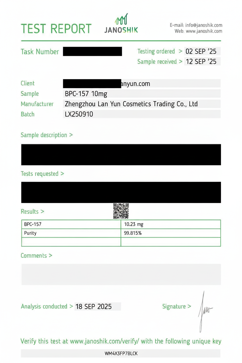 Certificate of Analysis for Bacteriostatic Water 10ml